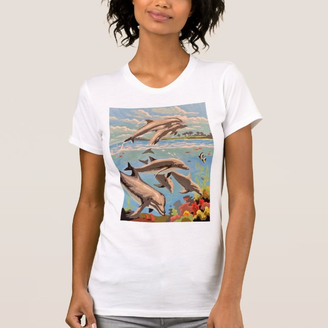 Camiseta Mano Pintada Por Número | Delfines lúdicos | (Anverso)