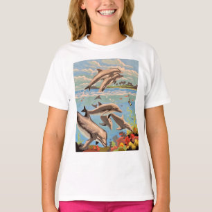 Camiseta Mano Pintada Por Número   Delfines lúdicos   Niños