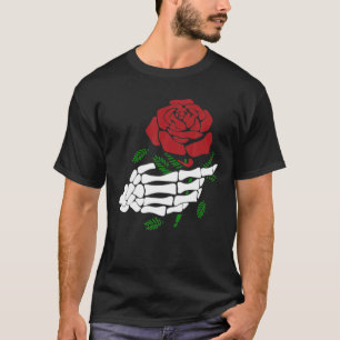 Camiseta Mano Skeleton Holding Red Rose Funny Tattoo Amante