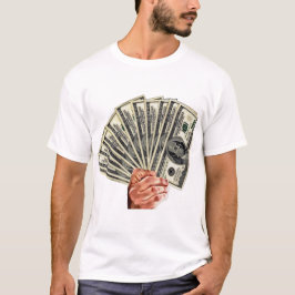 Camiseta mano sujetando billetes de cien dólares arte monet
