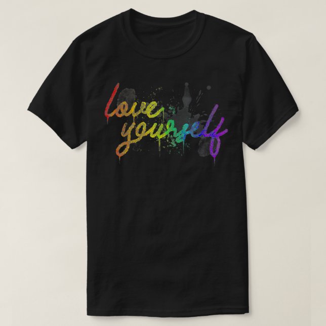 Camiseta Mano única dibujada en el arcoiris amándote el org (Diseño del anverso)