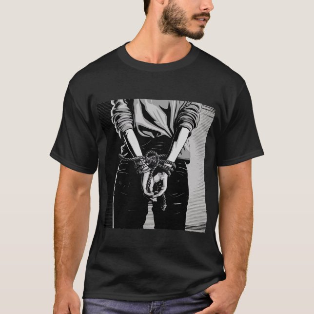 Camiseta Manos atadas shibari ilustracion BW (Anverso)