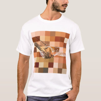 Camiseta Manos blancas y negras sacuden los bloques de colo