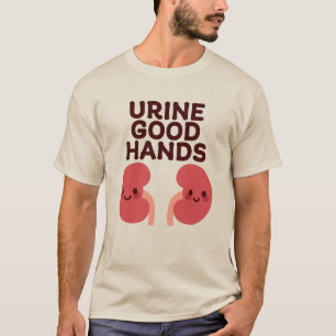 Camiseta Manos buenas en la orina - Diseño riñón sonriente