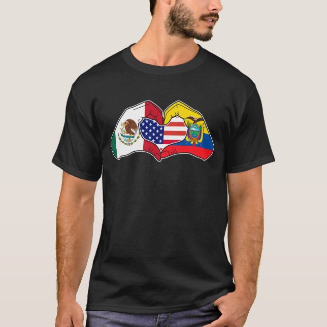 Camiseta Manos de corazón México, Ecuador y Estados Unidos. (Anverso)