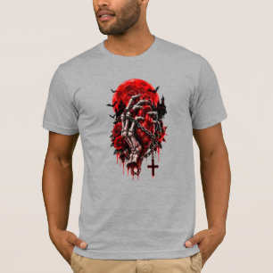 Camiseta Manos de esqueleto gótico rosas rojas Halloween ho