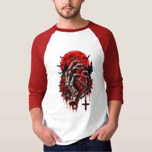 Camiseta Manos de esqueleto gótico rosas rojas Halloween ho