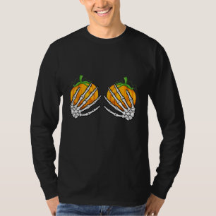 Camiseta Manos de esqueleto sosteniendo calabazas Feliz Hal