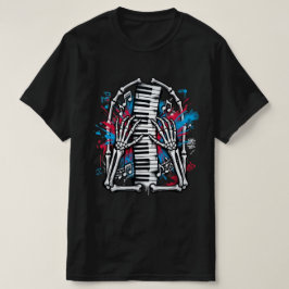 Camiseta Manos de esqueleto tocando arte de grafiti de pian