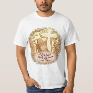 Camiseta Manos de oración cristianas en sepia