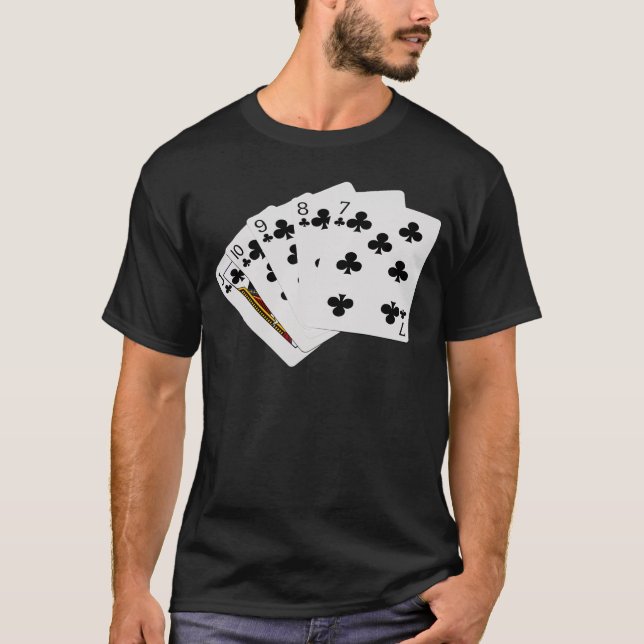 Camiseta Manos de póquer - Flush recto - Juego de Clubs (Anverso)