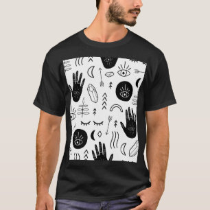 Camiseta Manos mágicas, luna, patrón étnico.