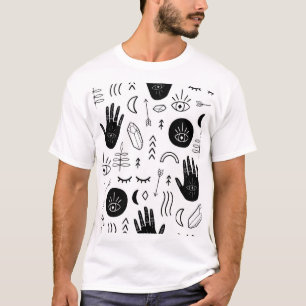 Camiseta Manos mágicas, luna, patrón étnico.