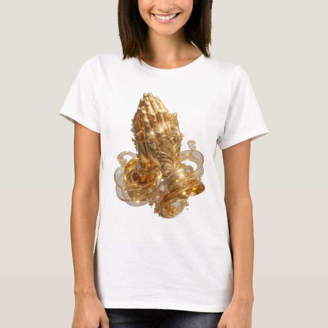 Camiseta MANOS ORANDO de Oro Cool (Anverso)