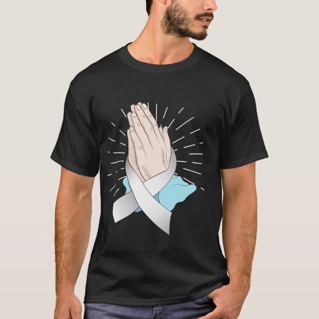 Camiseta Manos rezando con la conciencia sobre el cáncer de (Anverso)