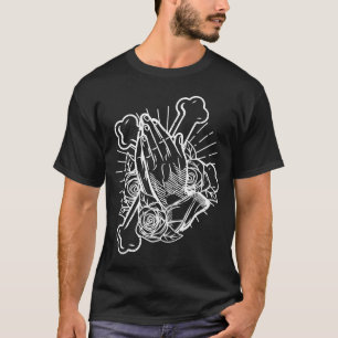 Camiseta Manos rezando con rosas y cruces
