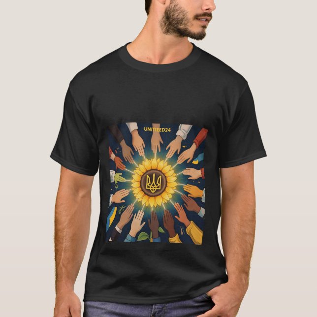 Camiseta Manos unidas: Girasol de hombres de fuerza ucrania (Anverso)