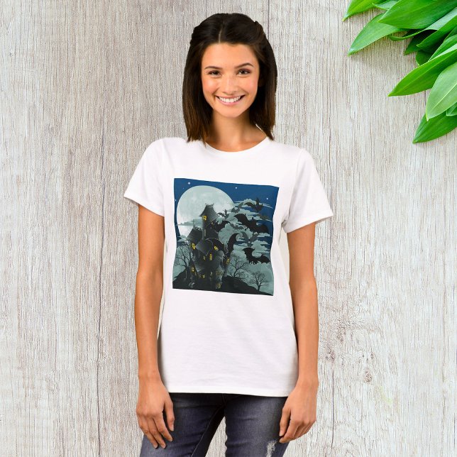 Camiseta Mansión Embrujada Espeluznante Murciélagos Luna Ll (Subido por el creador)