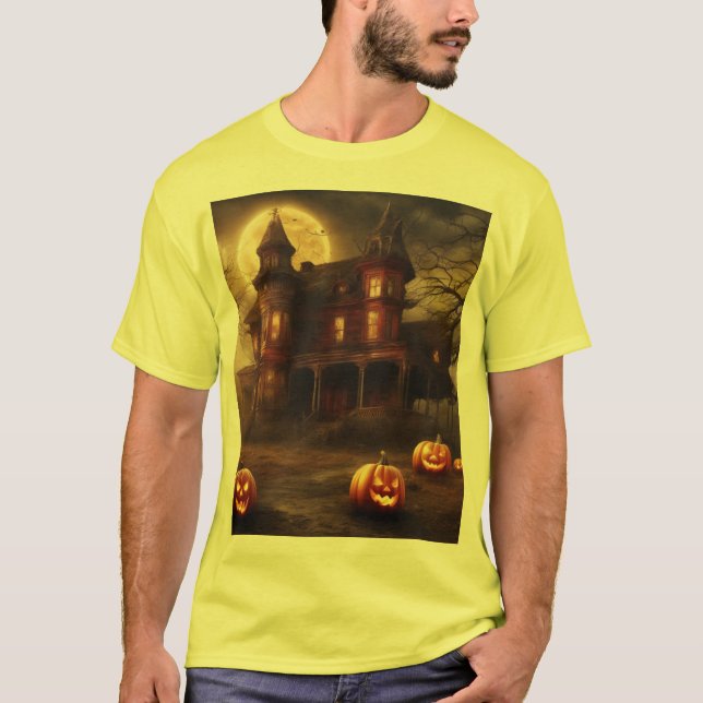 Camiseta Mansión victoriana fantasmagórica Halloween Diseño (Anverso)
