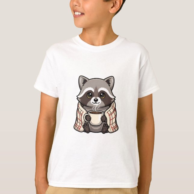Camiseta Manta de café Mapache Acogedor Niños (Anverso)