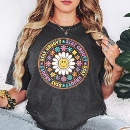 Camiseta Mantén Groovy Smiley Daisy Flor Retro