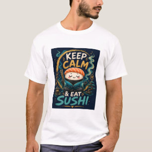 Camiseta Mantén la Calma & Come Sushi – Mono Zen Kawaii Sus