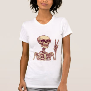 Camiseta Mantén la Calma – Esqueleto Retro Signo de Paz Hal