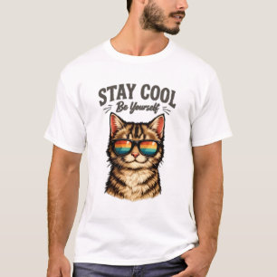 Camiseta Mantén la Calma Sé Tú Gato con Gafas de Sol T Funn