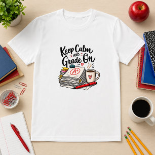 Camiseta Mantén la Calma y Califica Humor de Profesor	
