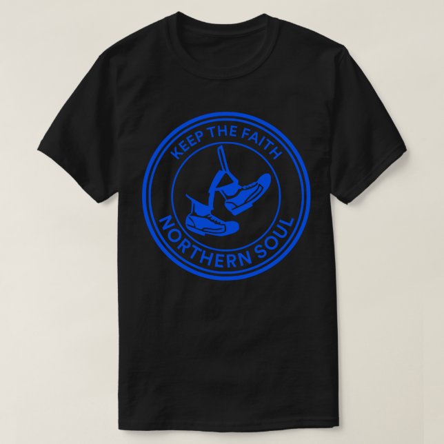 Camiseta Mantén la fe, alma norte en Pegatina azul (Diseño del anverso)