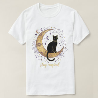 Camiseta Mantén la Magia Gato Negro Luna Celestial Brujería