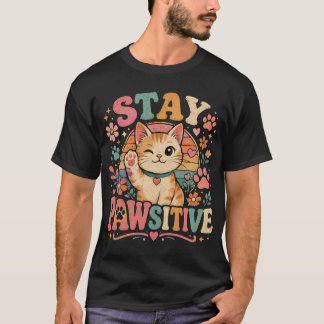 Camiseta Mantén la Pata Positiva Gato Retro Vibraciones Pos