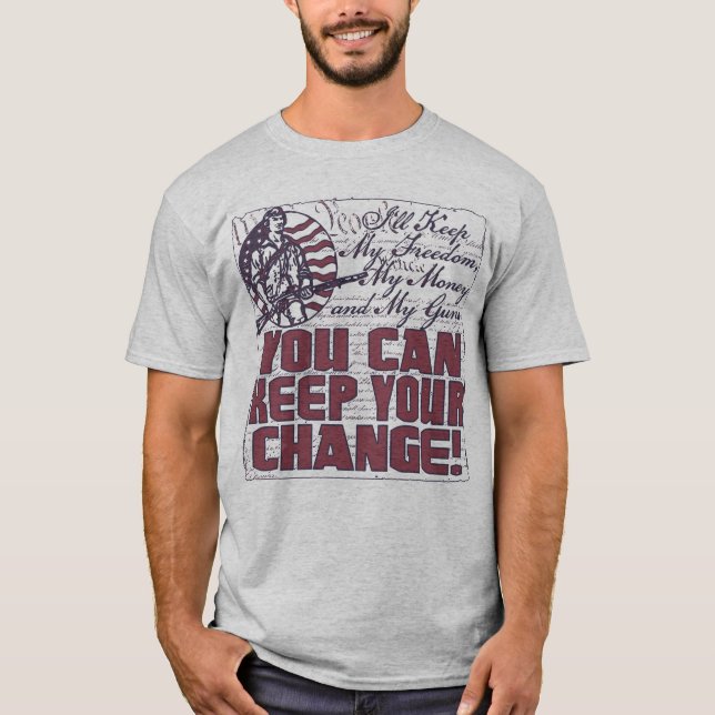 Camiseta Mantén Mi Libertad. Dinero y armas (Anverso)