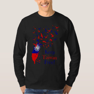Camiseta Mantener Bandera Taiwanesa Libre con Pájaros Hombr