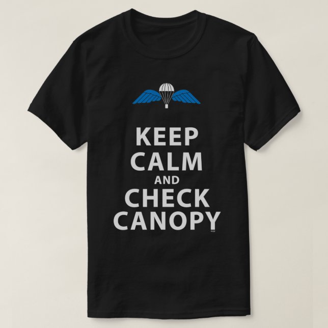 CAMISETA MANTENER CALMA Y COMPROBAR LA CANOPÍA 1 (Diseño del anverso)