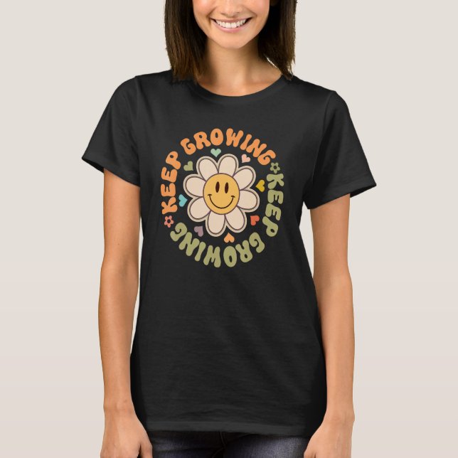 Camiseta Mantener Creciente Cara Sonriente Flor Motivaciona (Anverso)