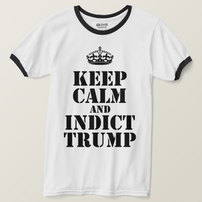 Camiseta Mantener la calma política e inculpar a Trump (Anverso del diseño)