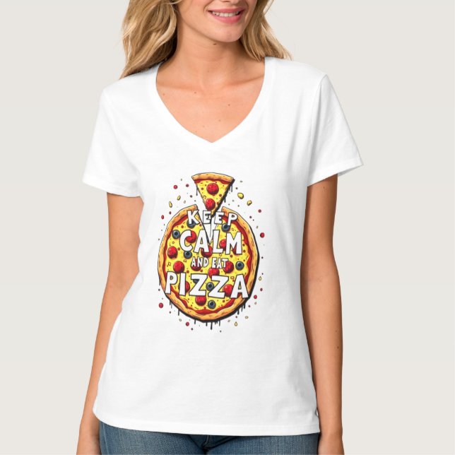 Camiseta Mantener la calma y comer pizza: diseño perfecto p (Anverso)