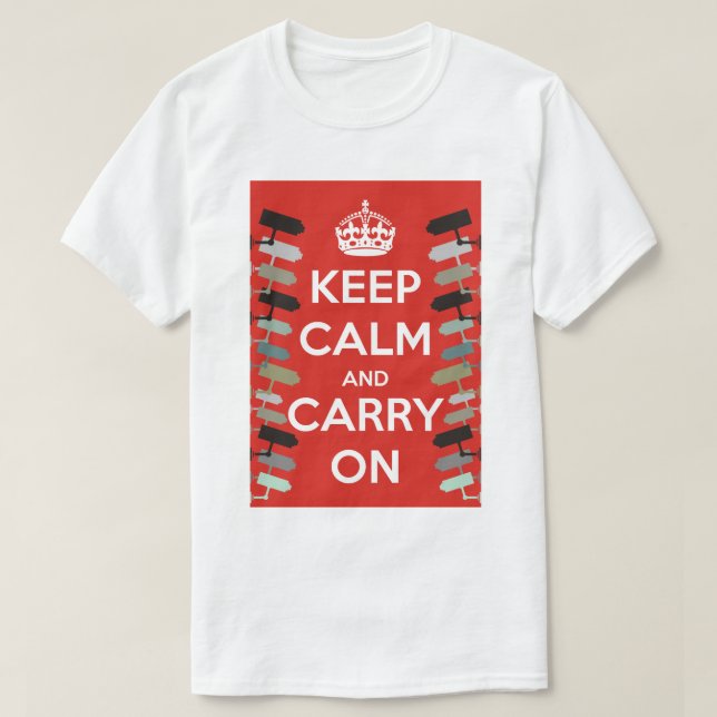 CAMISETA MANTENER LA CALMA Y LA CCTV (Diseño del anverso)