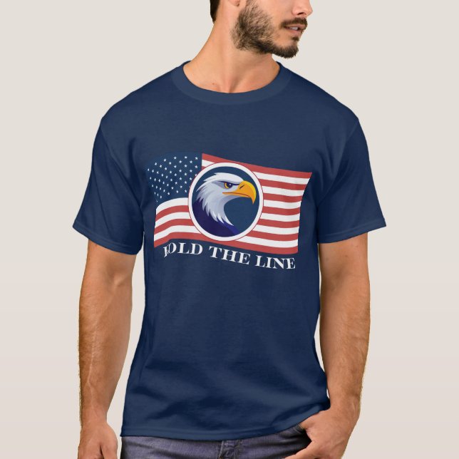 Camiseta Mantener la línea, bandera estadounidense y águila (Anverso)