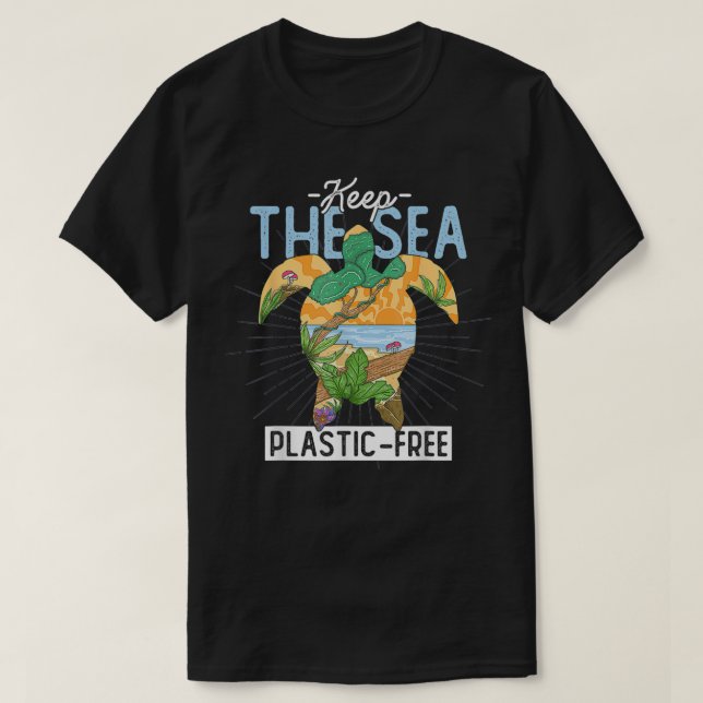 Camiseta Mantener la tortuga libre de plástico marino (Diseño del anverso)