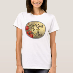 Camiseta Mantenga a Cristo navidad, oro/cristiano rojo