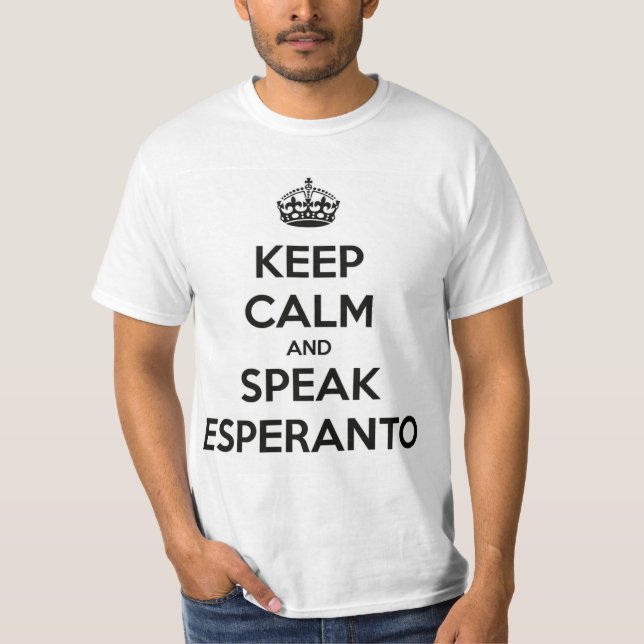 CAMISETA MANTENGA TRANQUILO Y HABLE EL ESPERANTO (Anverso)