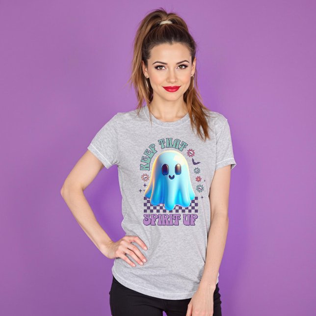 Camiseta Mantengan Ese Espíritu Arriba Flower Flower Ghost  (Keep That Spirit Up Groovy Spooky Flower Ghost T-Shirt.)
