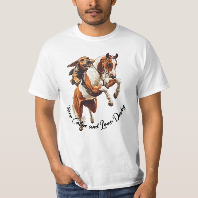 Camiseta Mantengan la calma y el amor en Derby. Caballos es (Anverso)