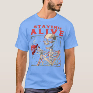 Camiseta Manténganse vivos Funny Skeleton Bebe Café Creepy 