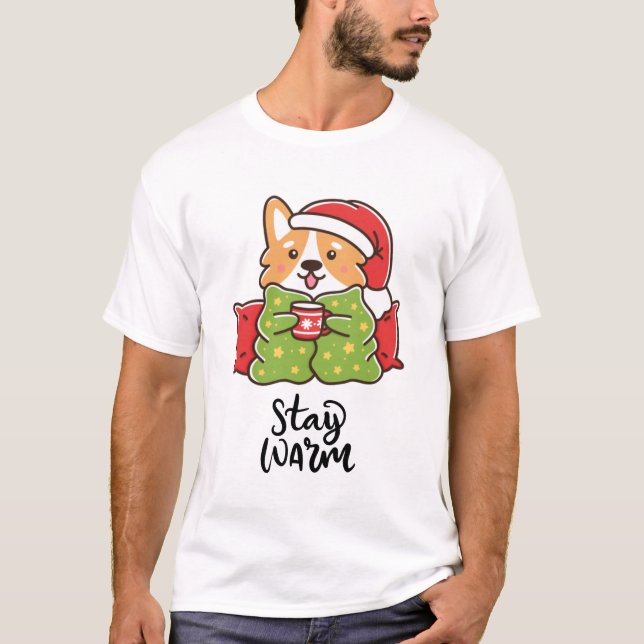 Camiseta Manténgase cálido Navidad Corgi Santa Hat Holiday (Anverso)