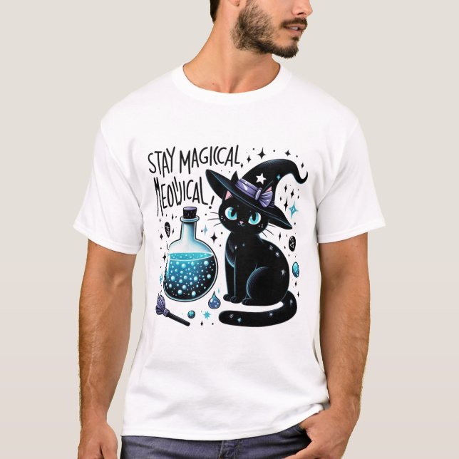 Camiseta Manténgase mágico meowgical bruja negra felina (Anverso)
