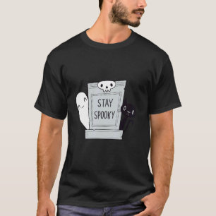 Camiseta Manténgase temible gato y fantasma adorable en una