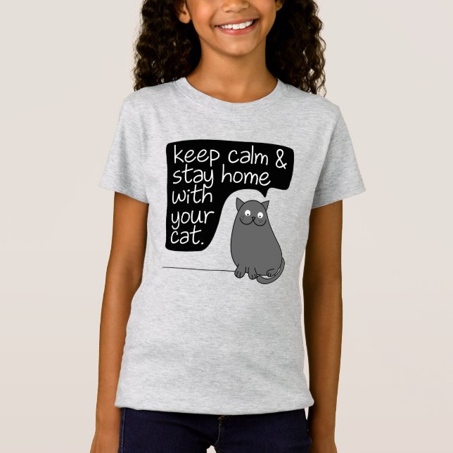 Camiseta Manténgase tranquilo y en casa con su gato (Anverso)